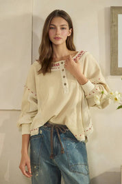 Mara Mineral Wash Waffle Henley Top - Westly