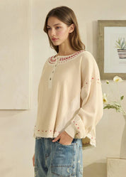 Mara Mineral Wash Waffle Henley Top - Westly