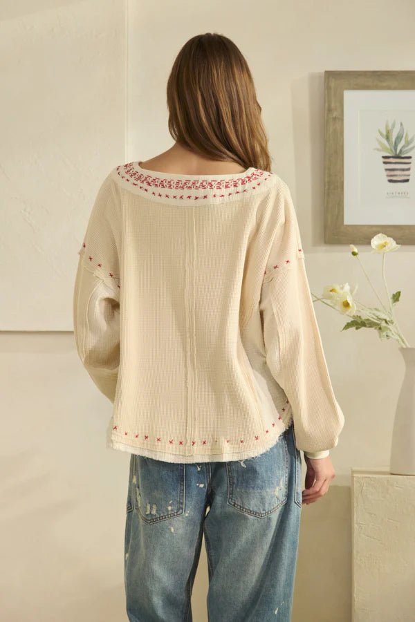 Mara Mineral Wash Waffle Henley Top - Westly