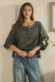 Mara Mineral Wash Waffle Henley Top - Westly