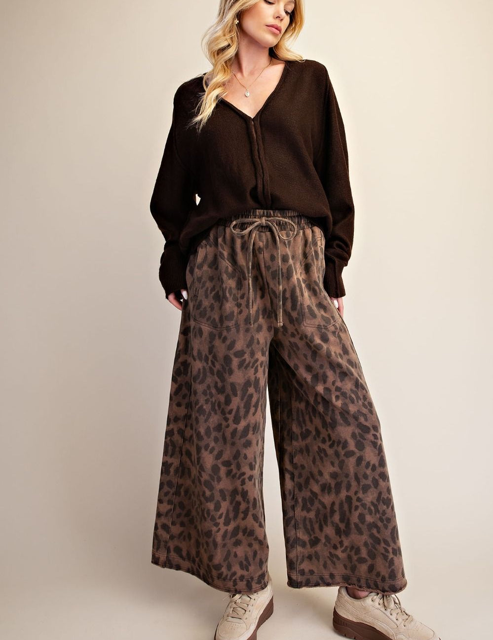 Marais Leopard Print Washed Terry Knit Pants - Westly