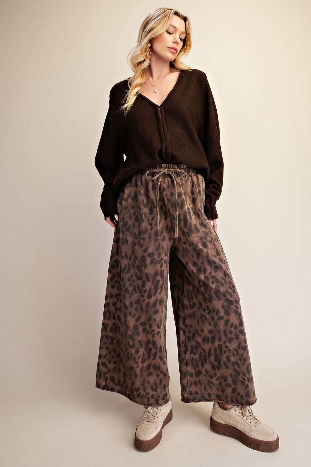Marais Leopard Print Washed Terry Knit Pants - Westly