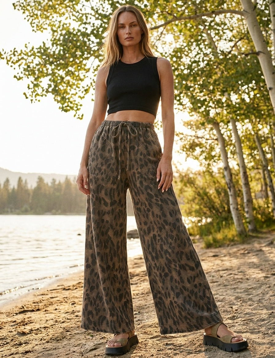 Marais Leopard Print Washed Terry Knit Pants - Westly