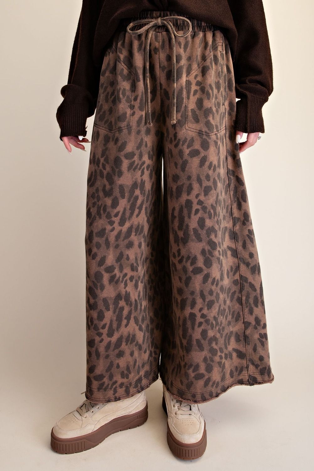 Marais Leopard Print Washed Terry Knit Pants - Westly