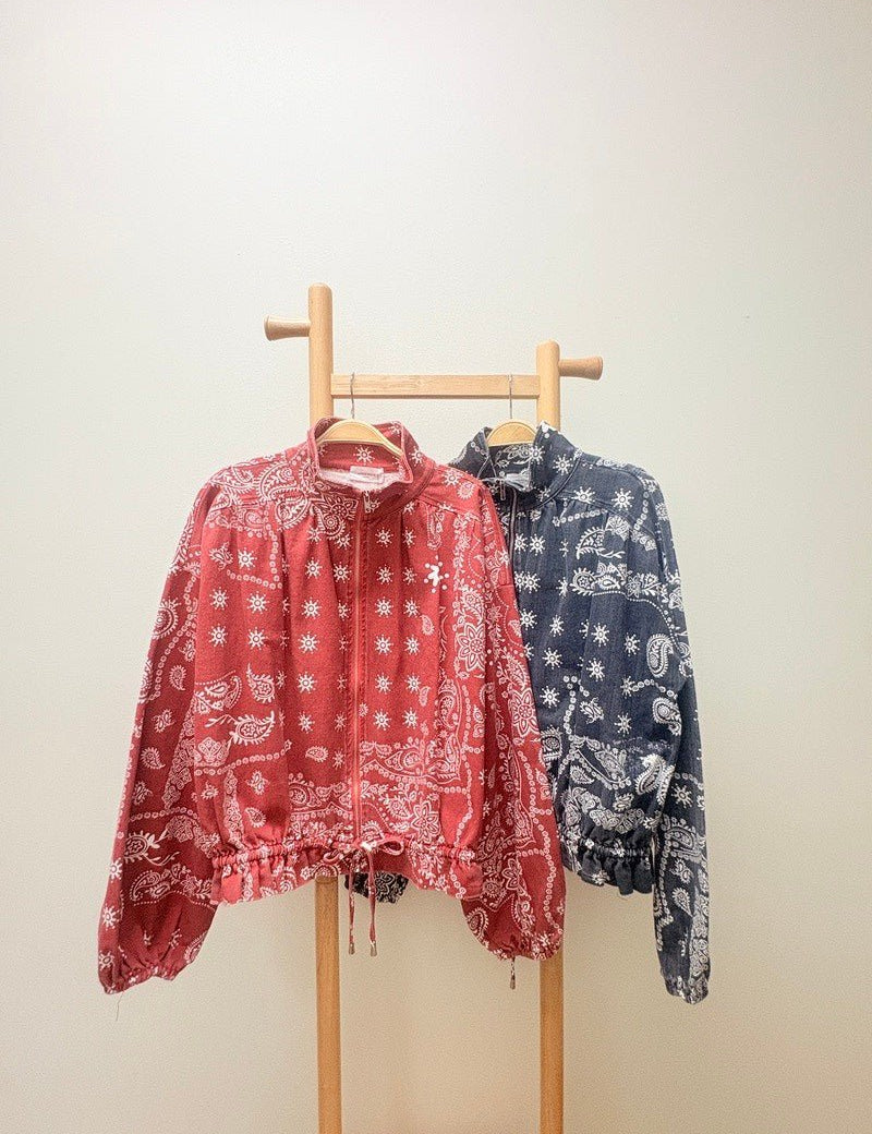 Marcy Bandana Print Drawstring Waist Bomber Jacket - Westly