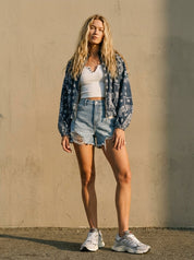 Marcy Bandana Print Drawstring Waist Bomber Jacket - Westly