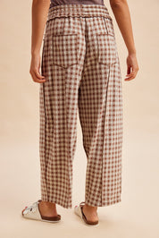 Maren Soft Brushed Gingham Barrel Fit Utility Pants - Westly
