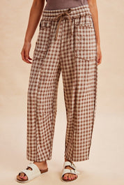 Maren Soft Brushed Gingham Barrel Fit Utility Pants - Westly