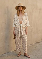 Maren Soft Brushed Gingham Barrel Fit Utility Pants - Westly