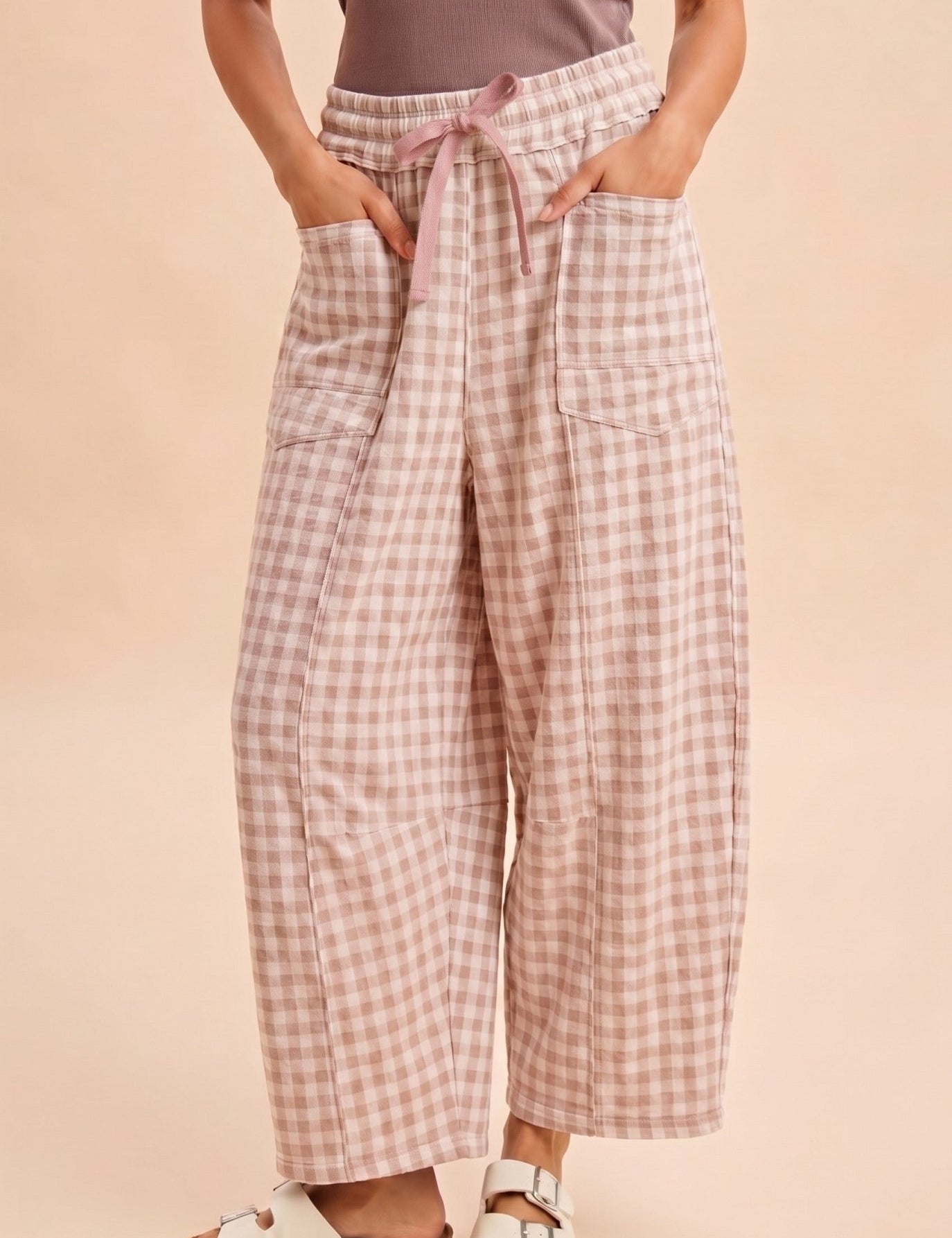 Maren Soft Brushed Gingham Barrel Fit Utility Pants - Westly