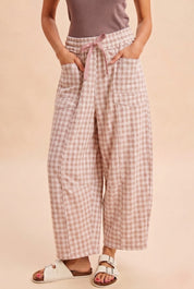 Maren Soft Brushed Gingham Barrel Fit Utility Pants - Westly