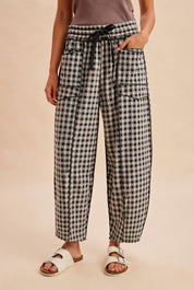 Maren Soft Brushed Gingham Barrel Fit Utility Pants - Westly