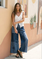 Marfa Star Patchwork Wide - Leg Denim Pants - Westly