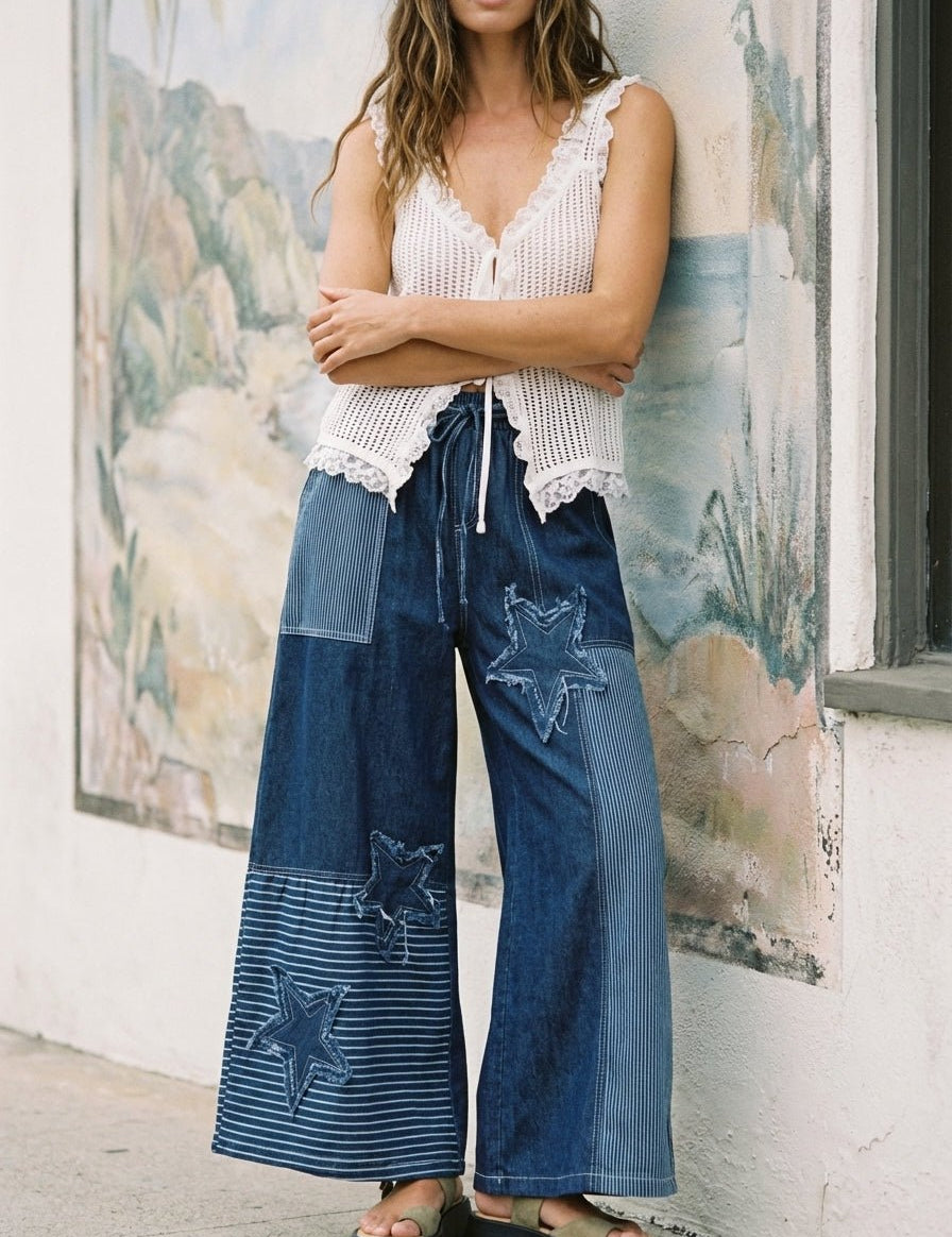 Marfa Star Patchwork Wide - Leg Denim Pants - Westly