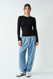 Margate Micro Rib Long Sleeve Top in Black, photo 3