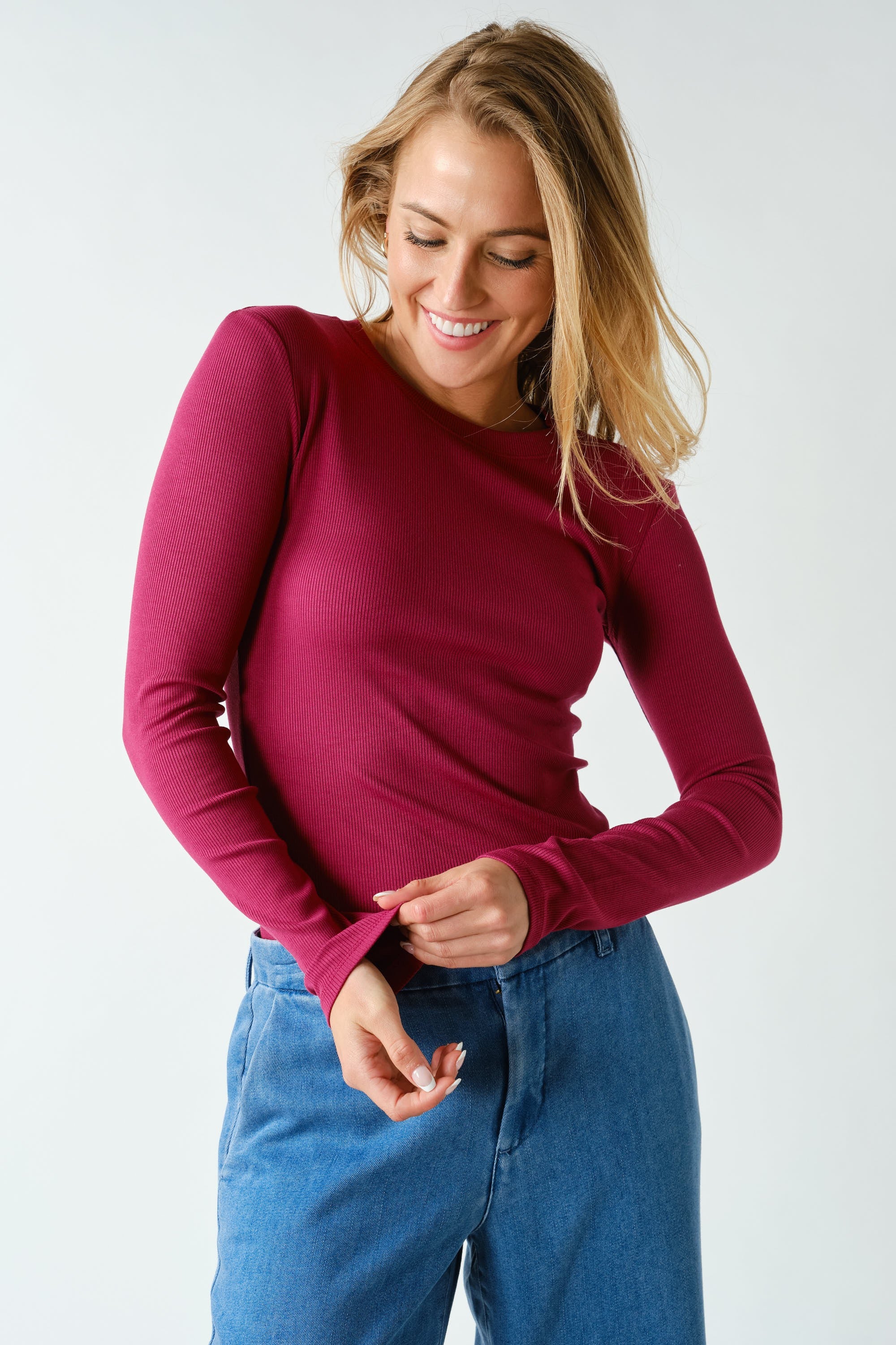 Margate Micro Rib Long Sleeve Top in Brambleberry, photo 1