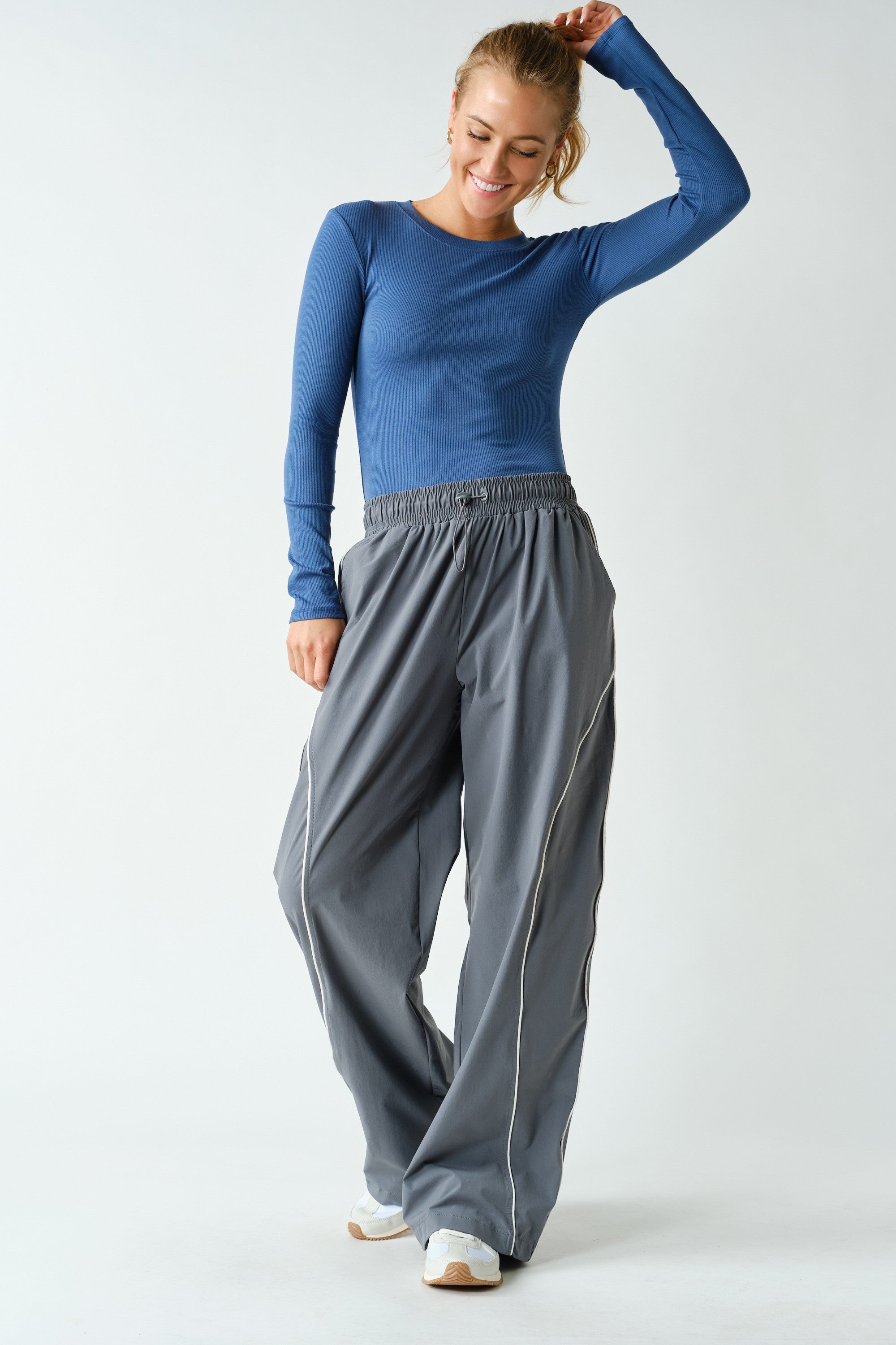 Margate Micro Rib Long Sleeve Top in Ocean, photo 3