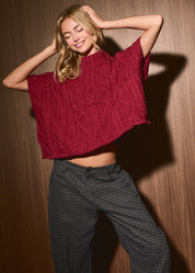 Margot Cable Knit Cap Sleeve Sweater in Maroon — product photo 01
