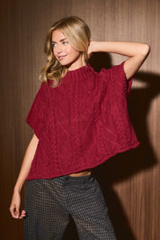 Margot Cable Knit Cap Sleeve Sweater in Maroon — product photo 02