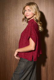 Margot Cable Knit Cap Sleeve Sweater in Maroon — product photo 03