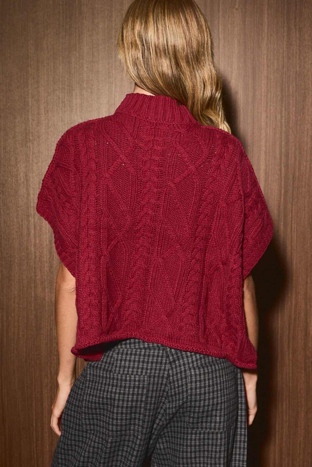Margot Cable Knit Cap Sleeve Sweater in Maroon — product photo 04