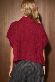 Margot Cable Knit Cap Sleeve Sweater in Maroon — product photo 04