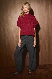 Margot Cable Knit Cap Sleeve Sweater in Maroon — product photo 05