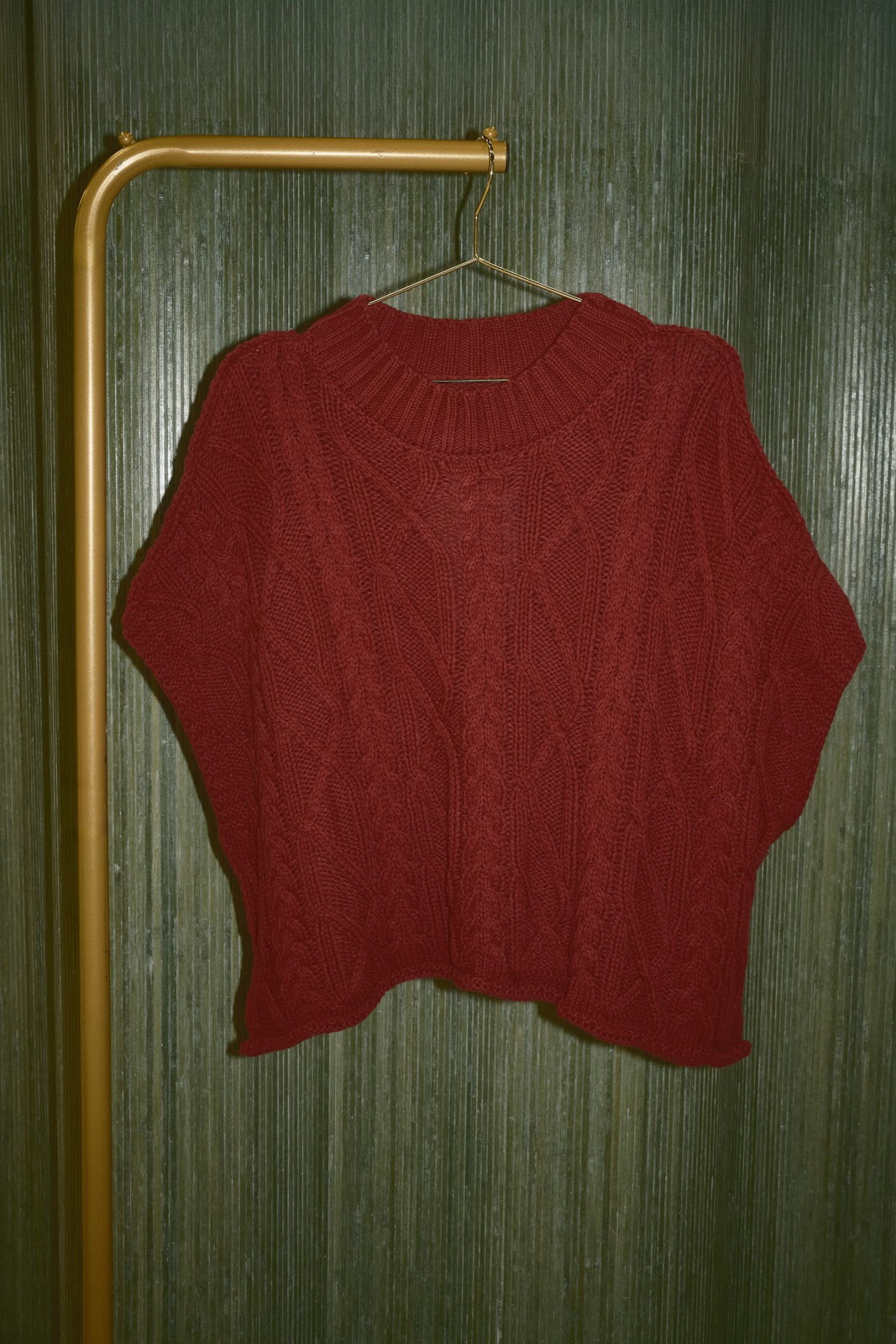 Margot Cable Knit Cap Sleeve Sweater in Maroon — product photo 06