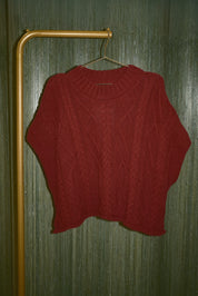 Margot Cable Knit Cap Sleeve Sweater in Maroon — product photo 06