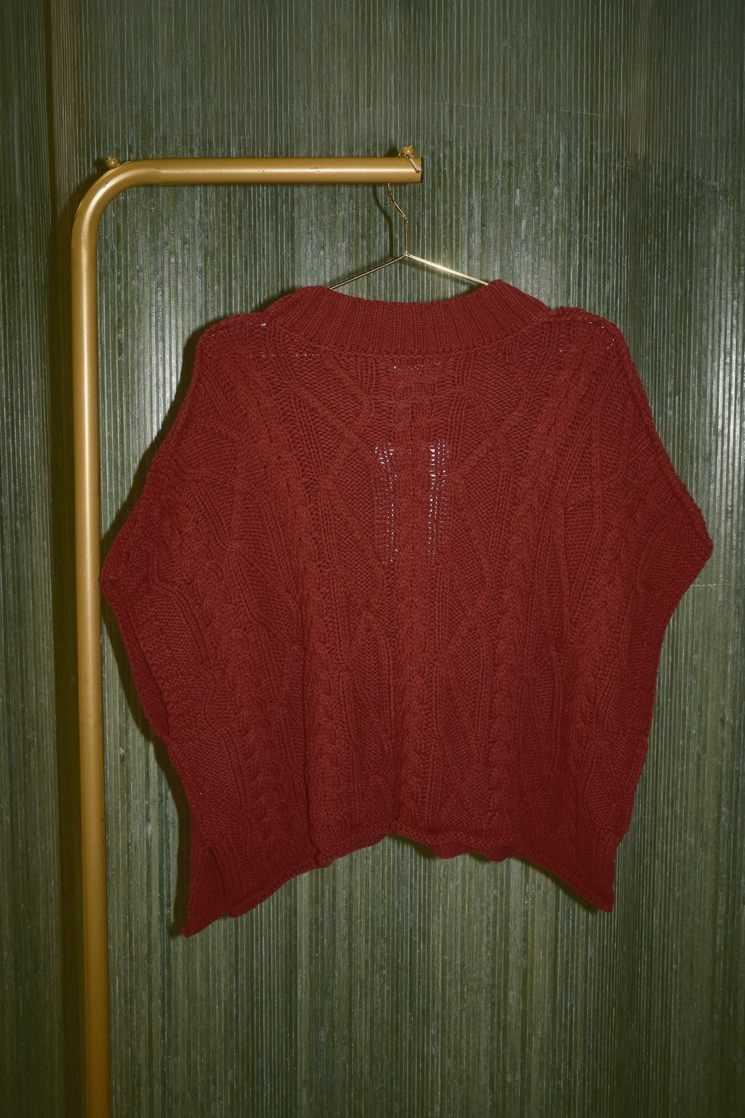 Margot Cable Knit Cap Sleeve Sweater in Maroon — product photo 07