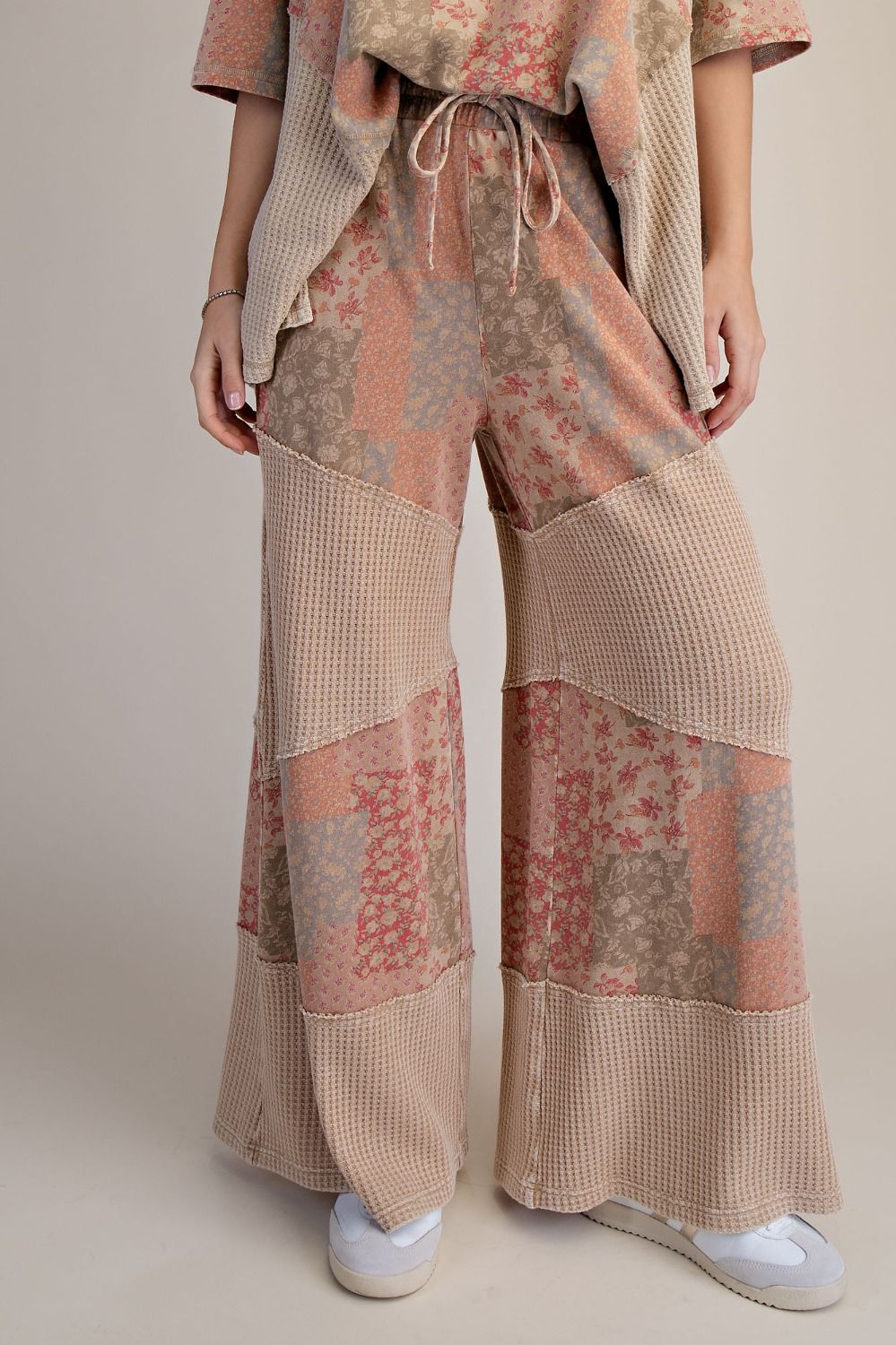 Mariah Patchwork Print Washed Terry Pants - Westly