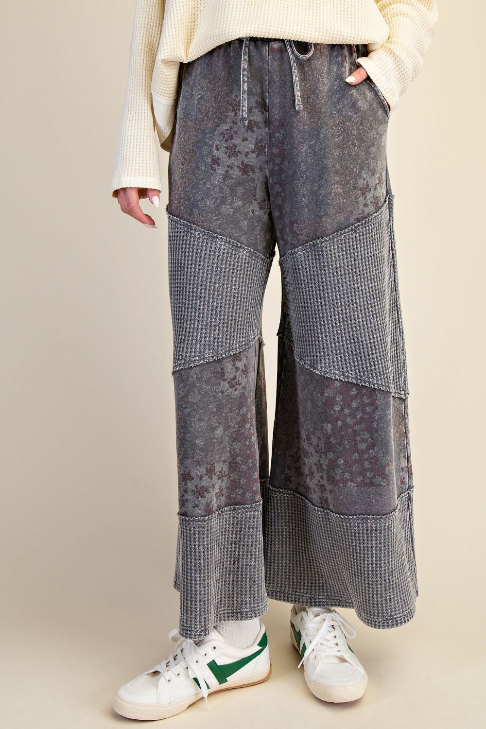 Mariah Patchwork Print Washed Terry Pants - Westly