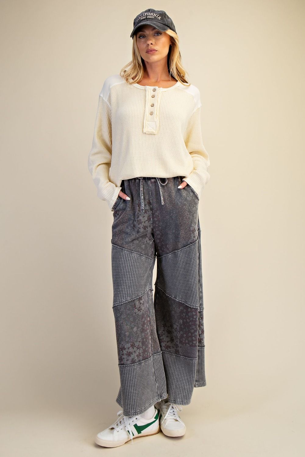 Mariah Patchwork Print Washed Terry Pants - Westly