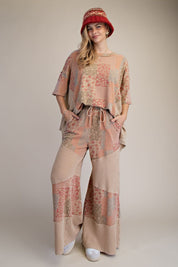 Mariah Patchwork Print Washed Terry Pants - Westly