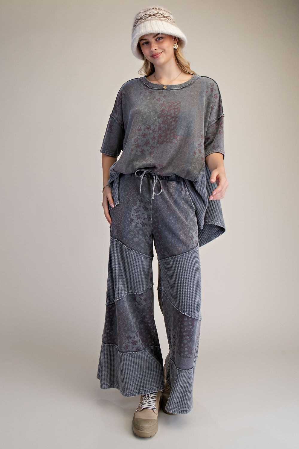 Mariah Patchwork Print Washed Terry Pants - Westly