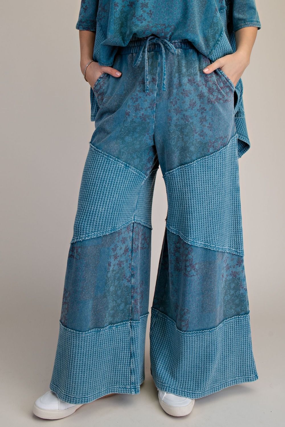 Mariah Patchwork Print Washed Terry Pants - Westly