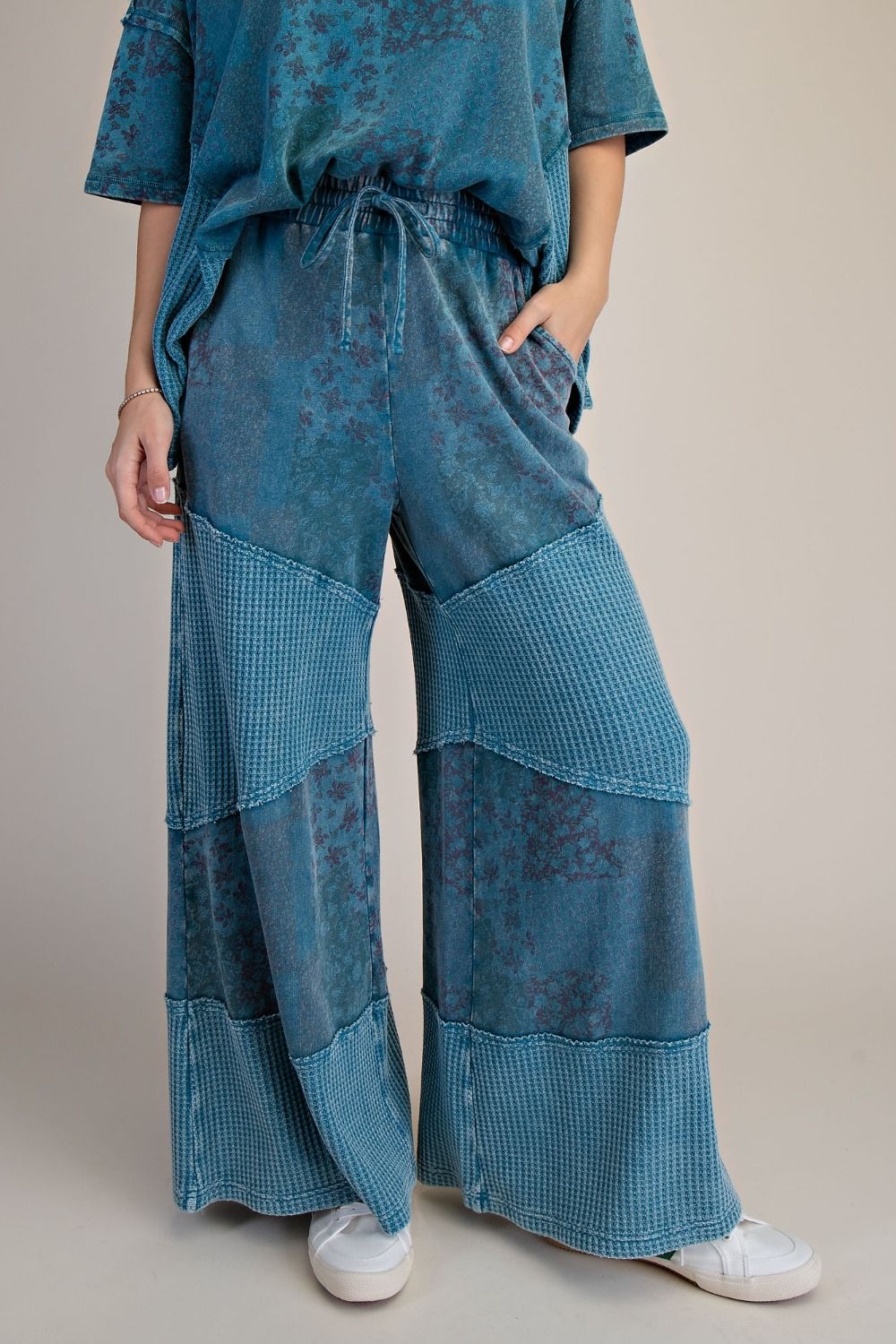 Mariah Patchwork Print Washed Terry Pants - Westly