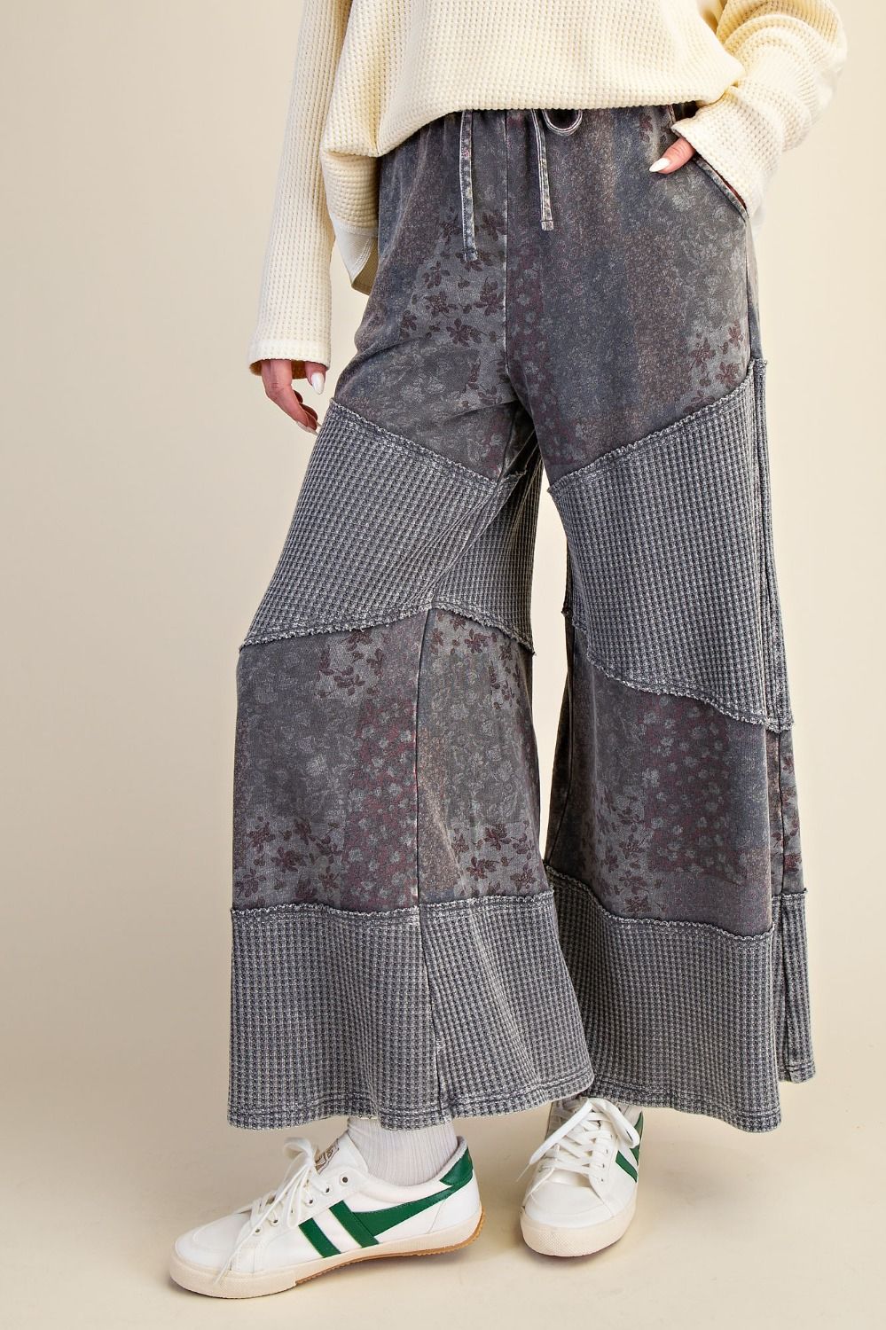 Mariah Patchwork Print Washed Terry Pants - Westly