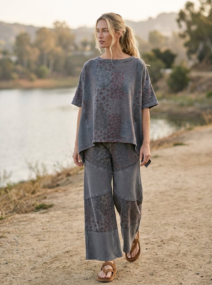 Mariah Patchwork Print Washed Terry Pants - Westly
