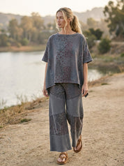 Mariah Patchwork Print Washed Terry Pants - Westly