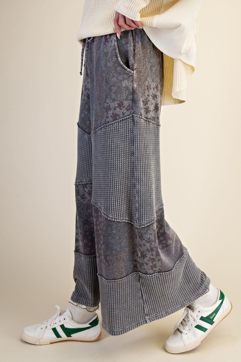 Mariah Patchwork Print Washed Terry Pants - Westly