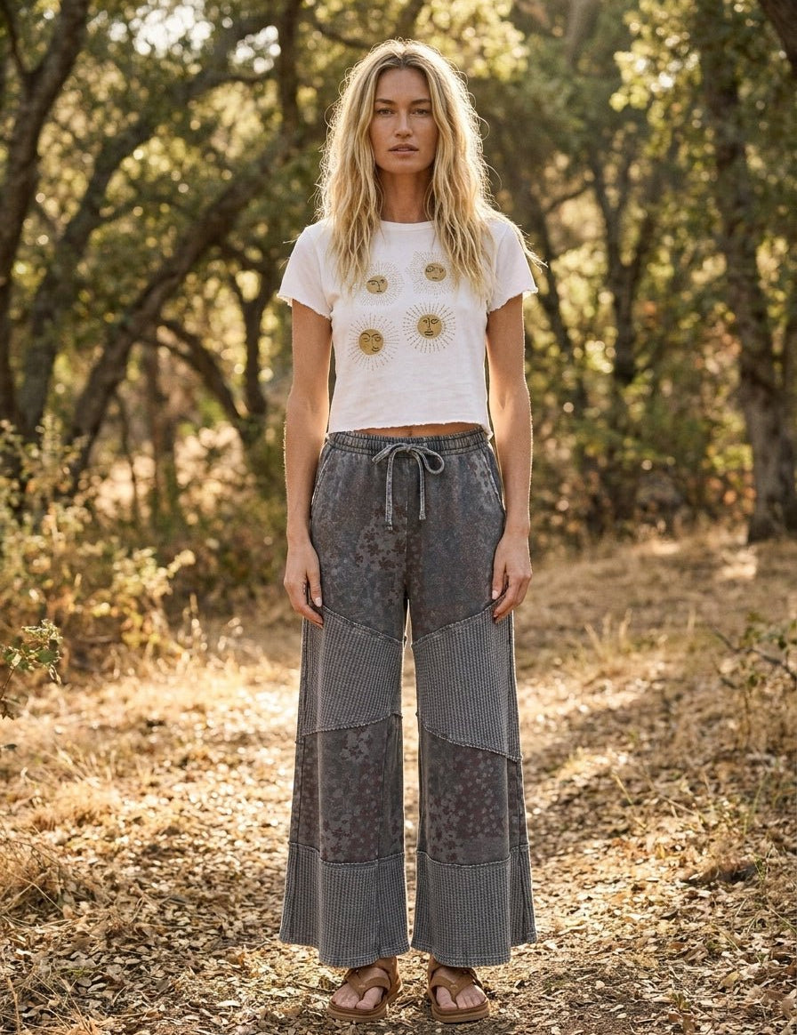 Mariah Patchwork Print Washed Terry Pants - Westly