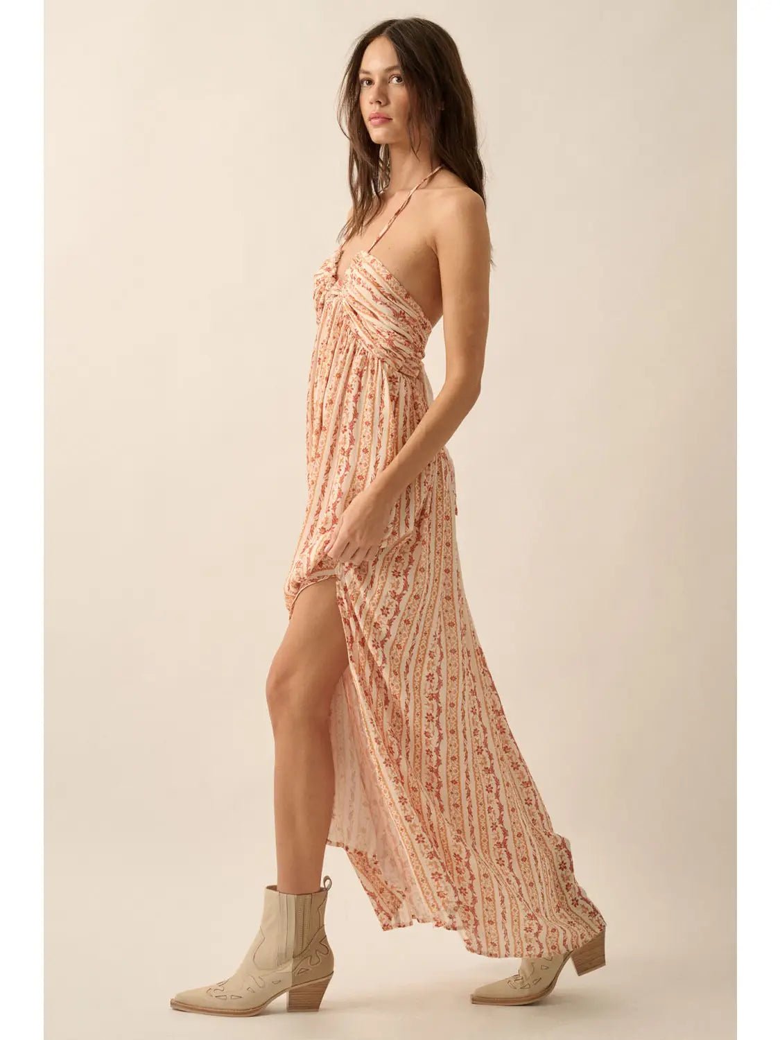 Marisol Floral - Stripe Tie - Back Maxi Halter Dress - Westly