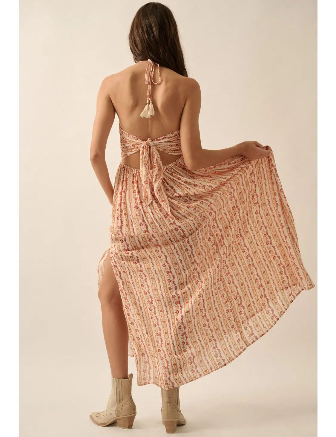 Marisol Floral - Stripe Tie - Back Maxi Halter Dress - Westly
