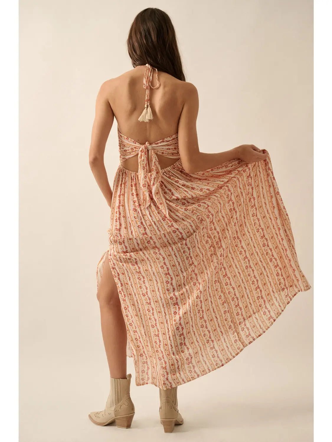 Marisol Floral - Stripe Tie - Back Maxi Halter Dress - Westly
