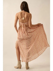 Marisol Floral - Stripe Tie - Back Maxi Halter Dress - Westly