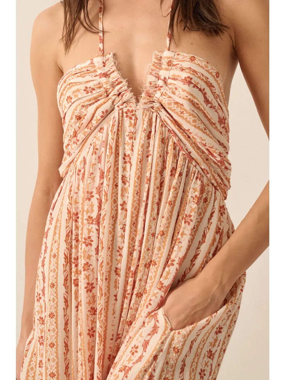 Marisol Floral - Stripe Tie - Back Maxi Halter Dress - Westly