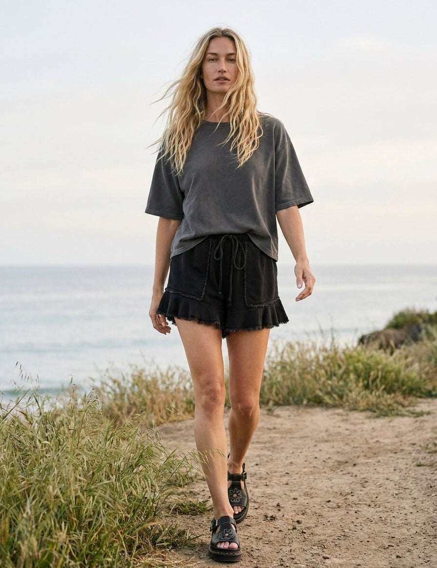 Marley Ruffle Hem Washed Shorts - Westly