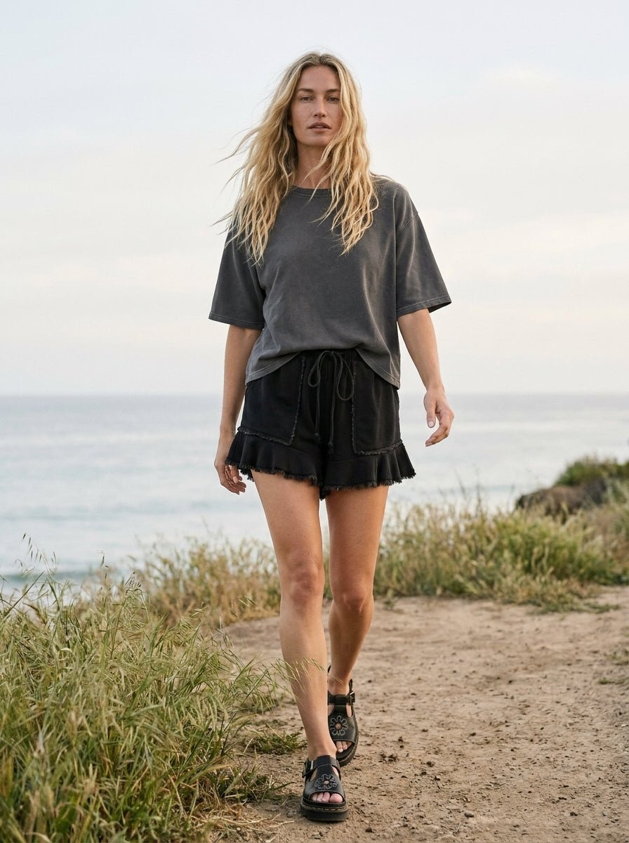 Marley Ruffle Hem Washed Shorts - Westly