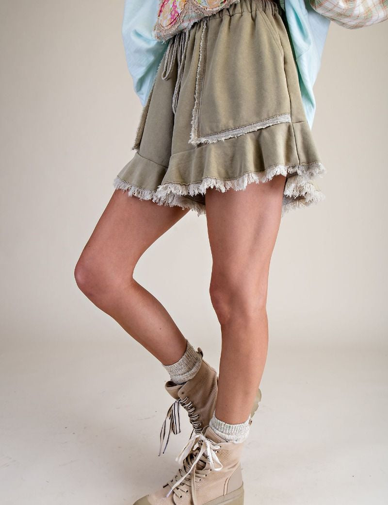 Marley Ruffle Hem Washed Shorts - Westly